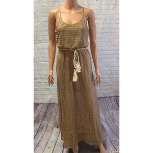 Ya Los Angeles size small NWOT Lined Boho Maxi Dress w/ Beaded Ties